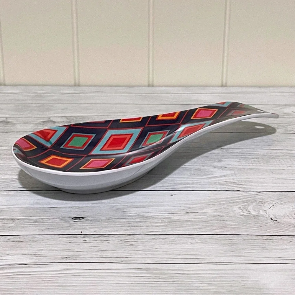 Farberware Geometric Diamond Spoon Rest Navy Red Blue Green Orange Melamine